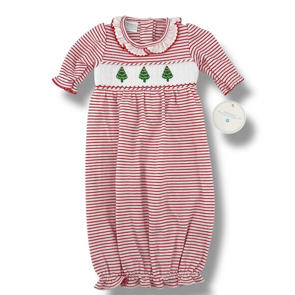 Edgehill Collection Christmas Tree Smocked Sleeper Gown Baby Girl  Sz 0-3 Mos - Picture 2 of 6